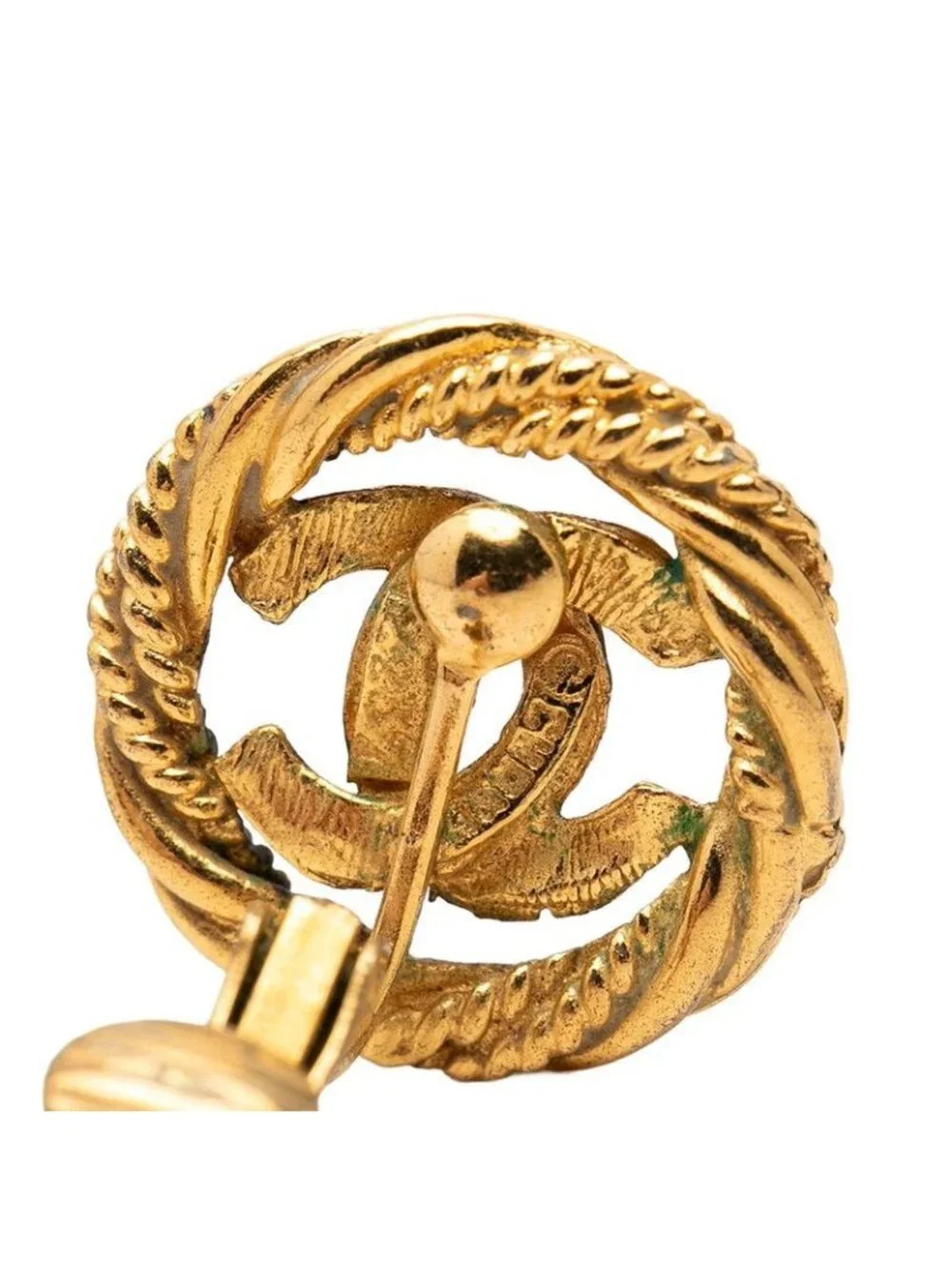 Chanel CC Logo Round Twist Earrings Ear Clips Gold Plated